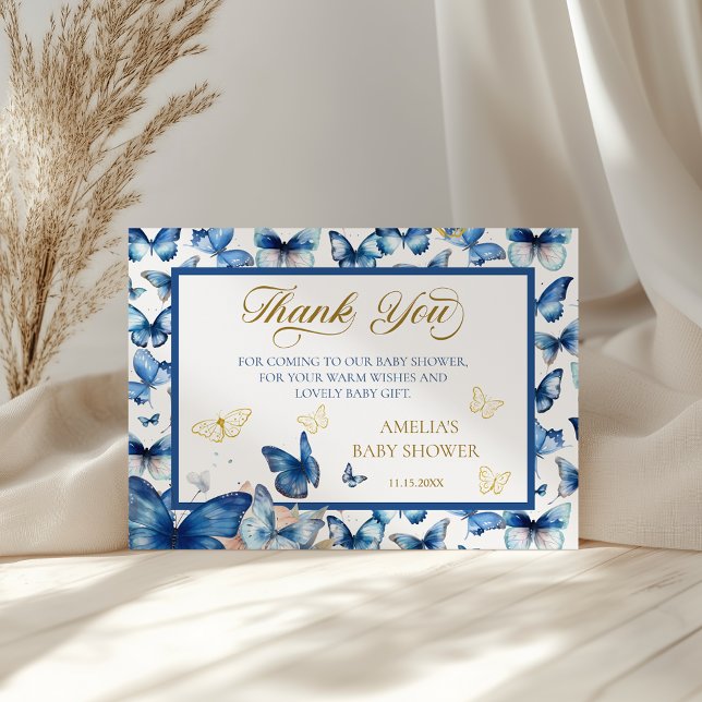 Chic Blue Butterfly Baby in Bloom Baby Dusche Dankeskarte (Von Creator hochgeladen)
