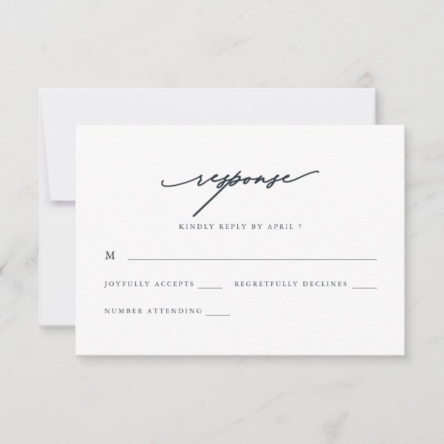 Chic Blue Calligraphy Wedding Rsvp Response Karte (Vorderseite)