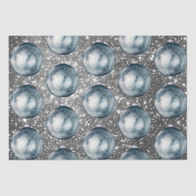 Chic Blue Christmas Balls Silver Glitzern Seidenpapier (Vorderseite)
