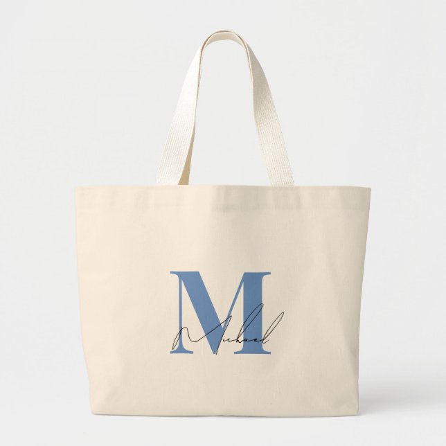 Chic Blue Cursive Elegent Jumbo Stoffbeutel (Vorne)