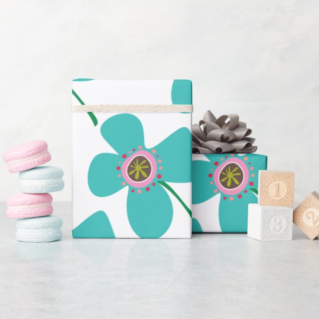 Chic Blue Daisy Pop Summer Blume Whimsical Gift Geschenkpapier (Babyparty)