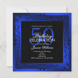 Chic Blue Decorative Gerahmt 50. Geburtstag Einladung