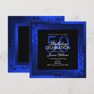 Chic Blue Decorative Gerahmt 50. Geburtstag Einladung