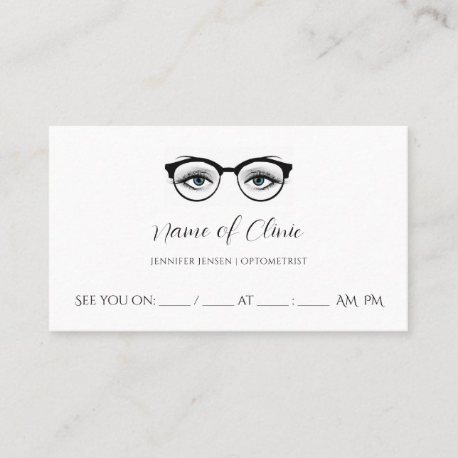 Chic Blue Eye Eyeglasses Augenuntersuchung Ernennu Terminkarte (Vorderseite)