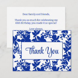 Chic Blue Floral 65. Geburtstagsparty Dankeskarte