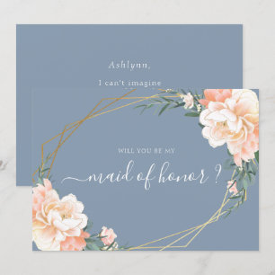 Chic Blue Floral Gold werden Sie meine Trauzeugin Einladung