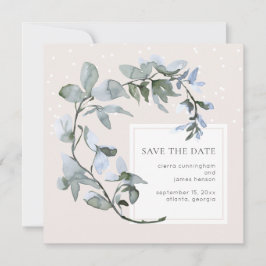 Chic Blue Floral Greenerity Wedding Save the Date