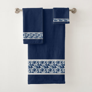Chic Blue Floral Handtuch Set