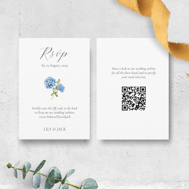 Chic Blue Floral Hydrangea Wedding RSVP Begleitkarte (Von Creator hochgeladen)