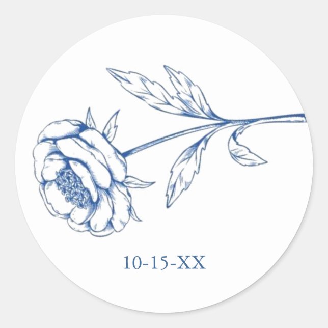 Chic Blue Floral mit Hochzeitstag Runder Aufkleber (Vorderseite)