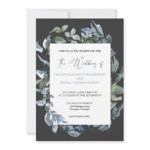 Chic Blue Floral Wreath Wedding Einladung