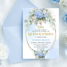 Chic Blue Flowers Greenery Quinceañera Invitation Einladung