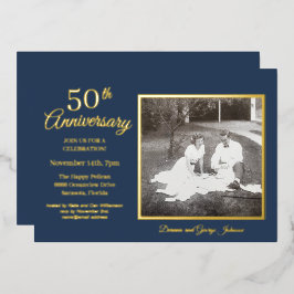 Chic Blue Foto 50 Jahre Gold Folieneinladung