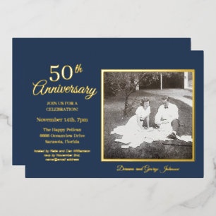 Chic Blue Foto 50 Jahre Gold Folieneinladung