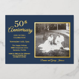 Chic Blue Foto 50 Jahre Gold Folieneinladung