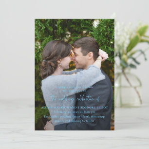Chic Blue Foto Moderne Hochzeit Einladung