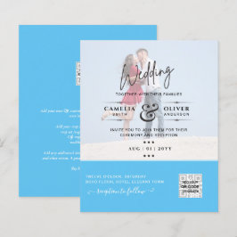 Chic Blue Foto Wedding Invite QR Code Rett Datum