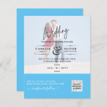 Chic Blue Foto Wedding Invite QR Code Rett Datum