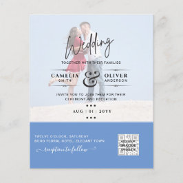 Chic Blue Foto Wedding Invite QR Code Rett Datum Flyer