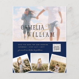 Chic Blue Foto Wedding Invite QR Code Rett Datum Flyer