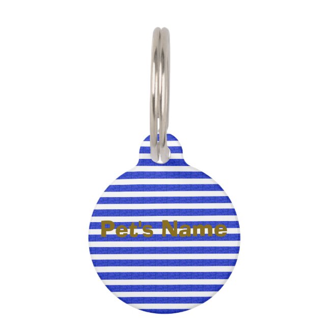 Chic Blue Geometric Stripes Haustiermarke (Vorderseite)