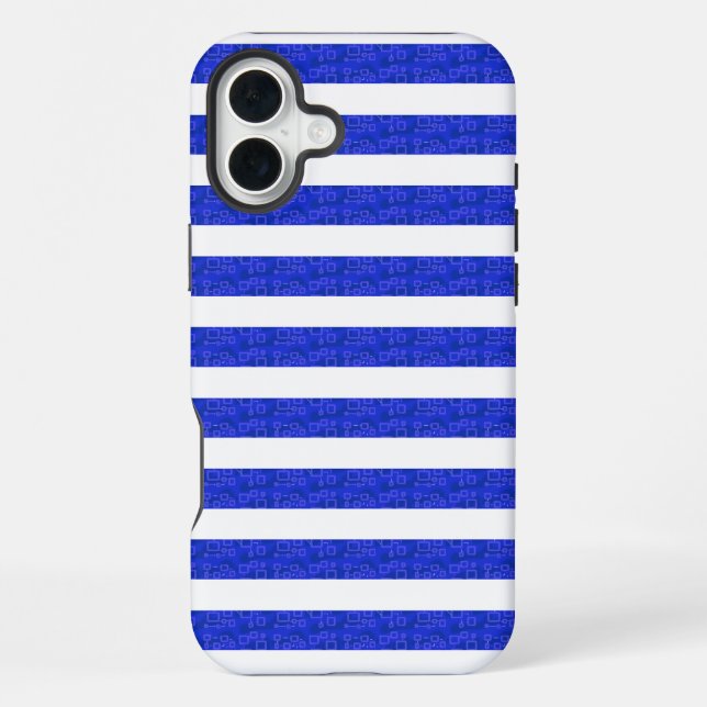 Chic Blue Geometric Stripes iPhone 16 Plus Hülle (Rückseite)