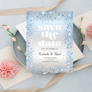 Chic Blue Glitzer Dust Confetti Save the Date