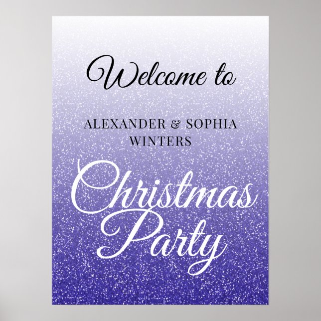 Chic Blue Glitzer Ombre Party Willkommen Poster (Vorne)