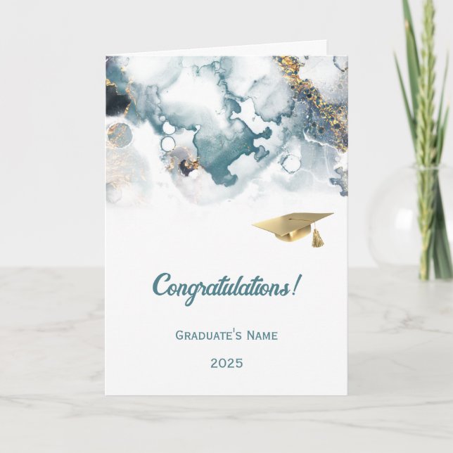 Chic Blue Gold Abstrakt Abschluss Karte (Vorderseite)