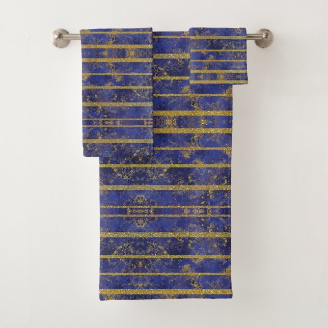 Chic Blue Gold Glitzern Badhandtuch Set (Insitu)