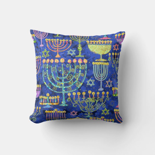 Chic Blue Gold Menorah Star von David Hanukkah Kissen (Vorderseite)