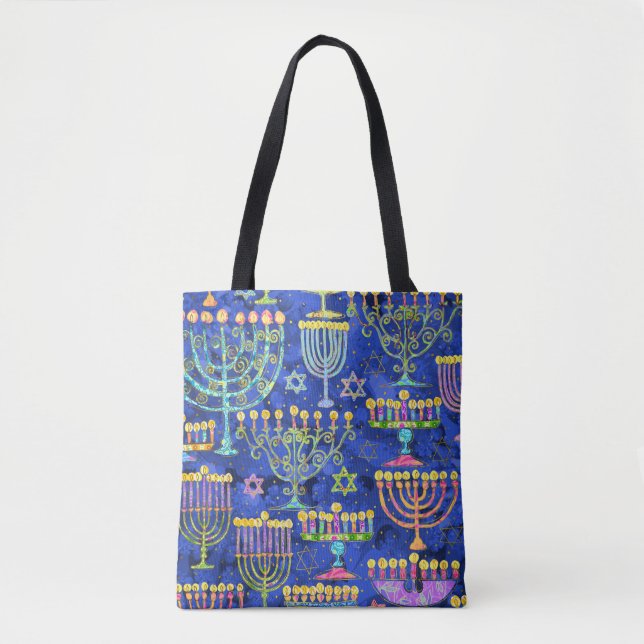 Chic Blue Gold Menorah Star von David Hanukkah Tasche (Vorderseite)