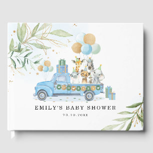 Chic Blue Gold Safari Jungle Animals Baby Dusche Gästebuch