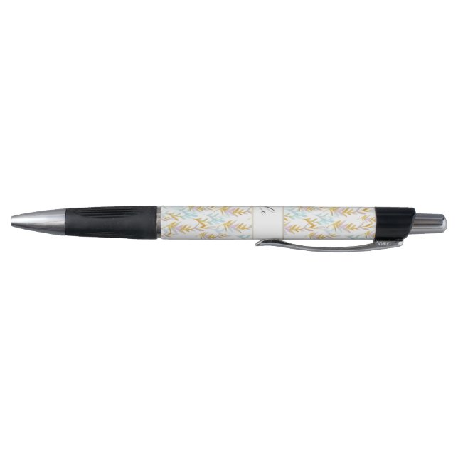 Chic Blue & Gold Watercolor Leaf Monogram Pen Kugelschreiber (Unterseite)