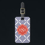 Chic Blue Greek Schlüssel geometrische Muster mono Gepäckanhänger<br><div class="desc">Chic kühl moderne und stilvolle griechische dekorative Schlüssel abstrakte geometrische Muster rot, weiß und blau, das niedliche moderne griechische Schlüssel abstrakte geometrische Muster in rot, weiß und blau geben diesem kühnen sauberen Design ein zeitgenössisches und klassisches Aussehen. Coole einzigartige Geschenke für sie. Benutzerdefiniert das personalisierte Monogramm mit Ihren eigenen Initialen...</div>