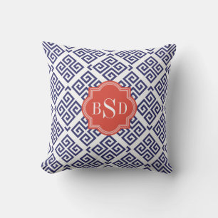 Chic Blue Greek Schlüssel geometrische Muster mono Kissen