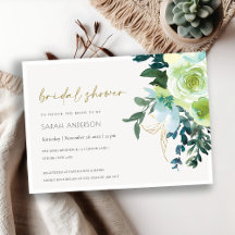 Chic Blue Green Floral Leafy Brautparty laden