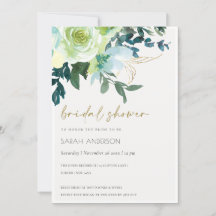 Chic Blue Green Floral Leafy Brautparty laden