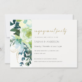Chic Blue Green Floral Leafy Verlobung laden Dankeskarte
