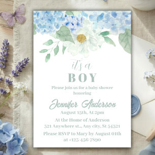 Chic Blue Hydrangea Es ist eine Baby-Dusche Einladung