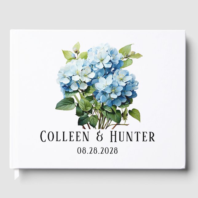 Chic Blue Hydrangea Floral Wedding Gästebuch (Vorderseite)