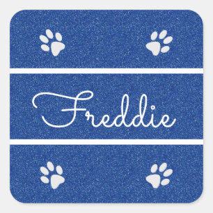 Chic Blue Imitats Glitzer Maßgeschneiderte Cat Dog Quadratischer Aufkleber