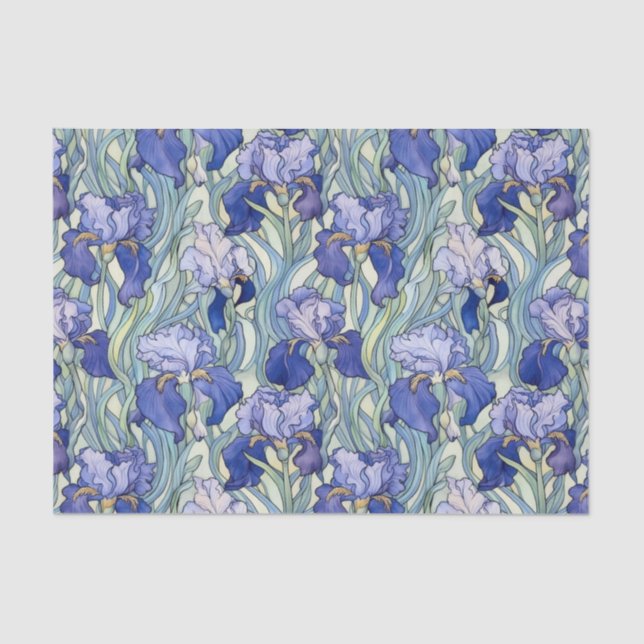 Chic Blue Iris-Muster Seidenpapier (Vorderseite)