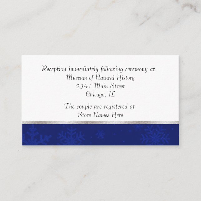 Chic Blue Jeweled Snowflake Wedding Card Begleitkarte (Vorderseite)