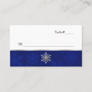 Chic Blue Jeweled Snowflake Wedding Platzkarte
