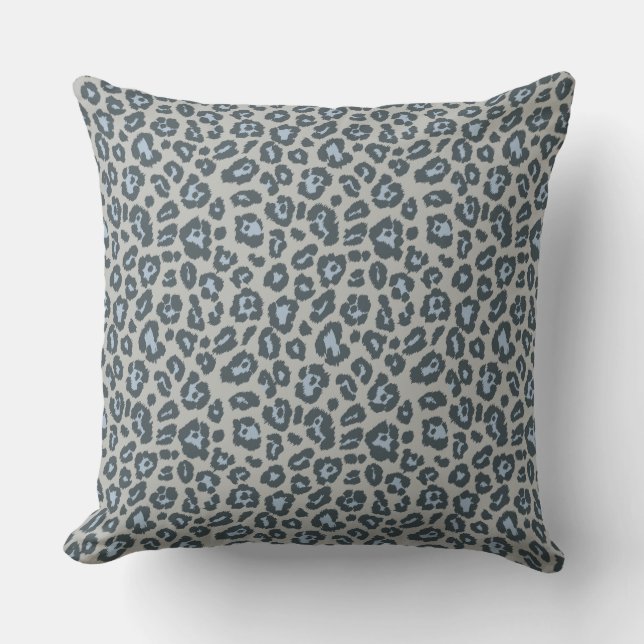Chic Blue Leopard Druckmuster Kissen (Vorderseite)