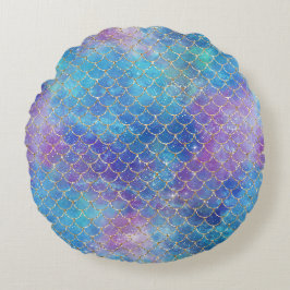 Chic Blue Lila Mermaid Scales Rundes Kissen