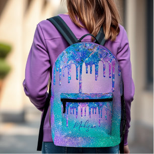 Chic blue lila ombre Glitzer Tropfen Bedruckter Rucksack