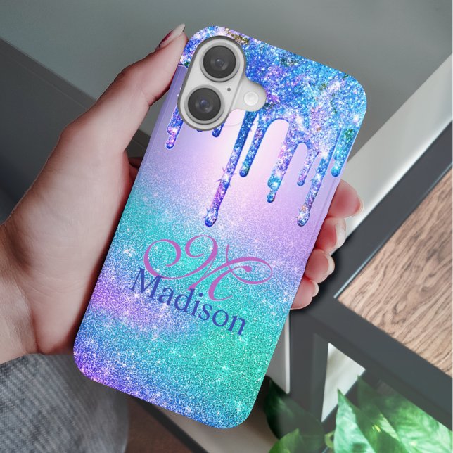 Chic blue lila ombre Glitzer Tropfen monogram Case (Von Creator hochgeladen)