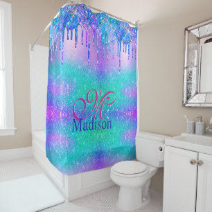 Chic blue lila ombre Glitzer Tropfen Monogramm Duschvorhang